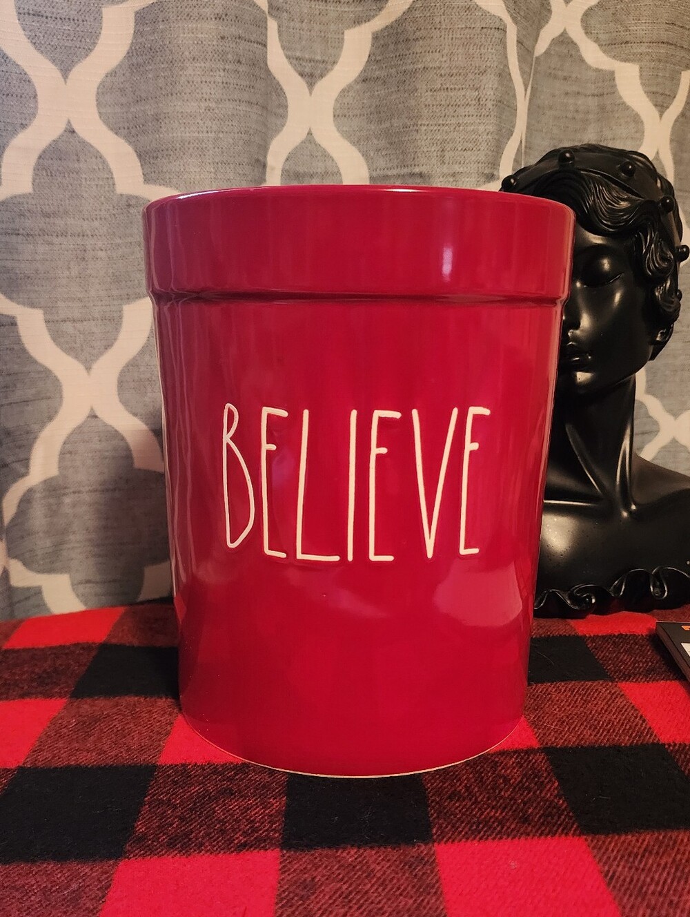 Rae Dunn Red 'BELIEVE' Ceramic Large 8Crock